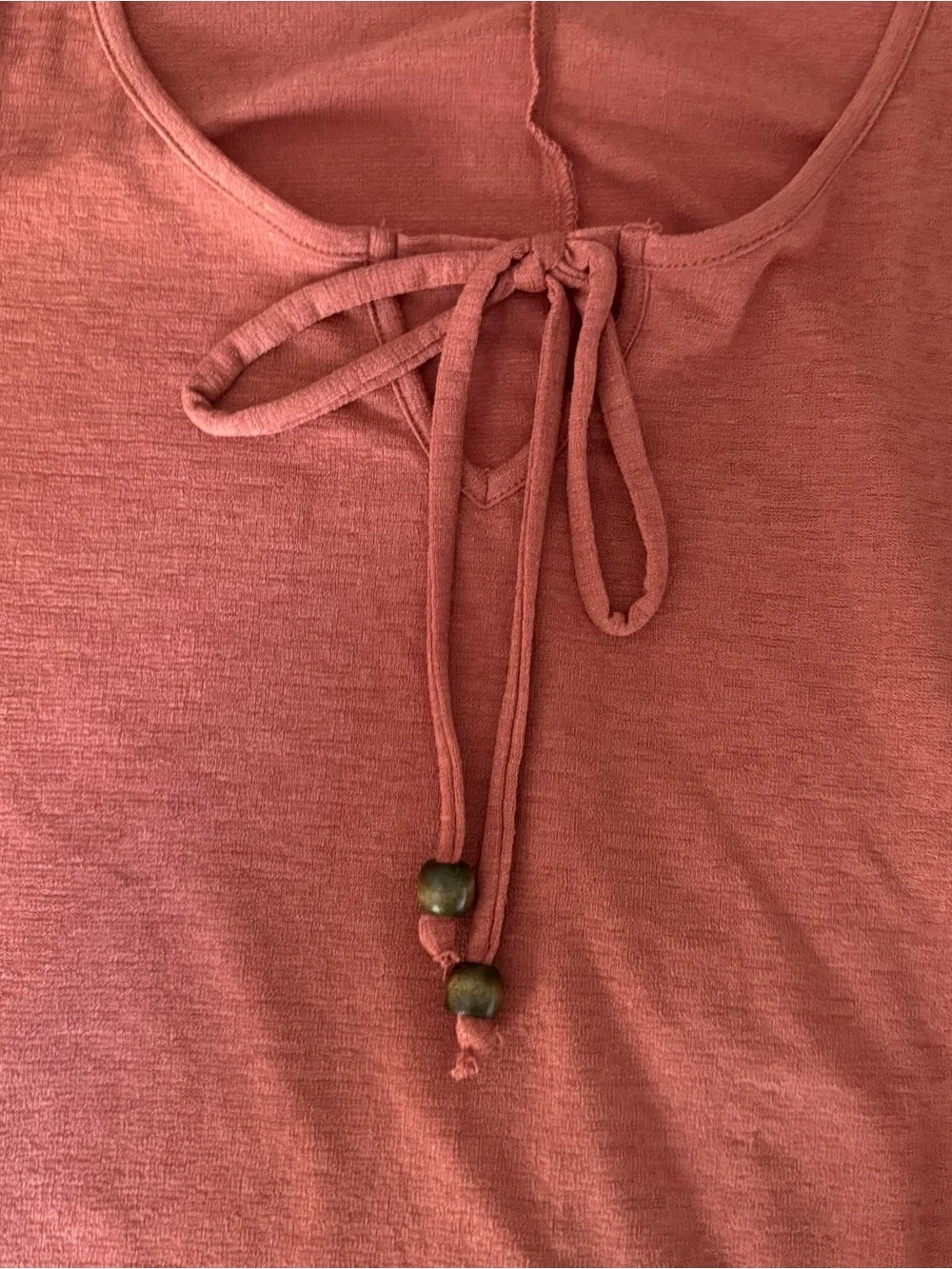 NAIF Rust-Colored Cold-Shoulder Tie-Neck Blouse